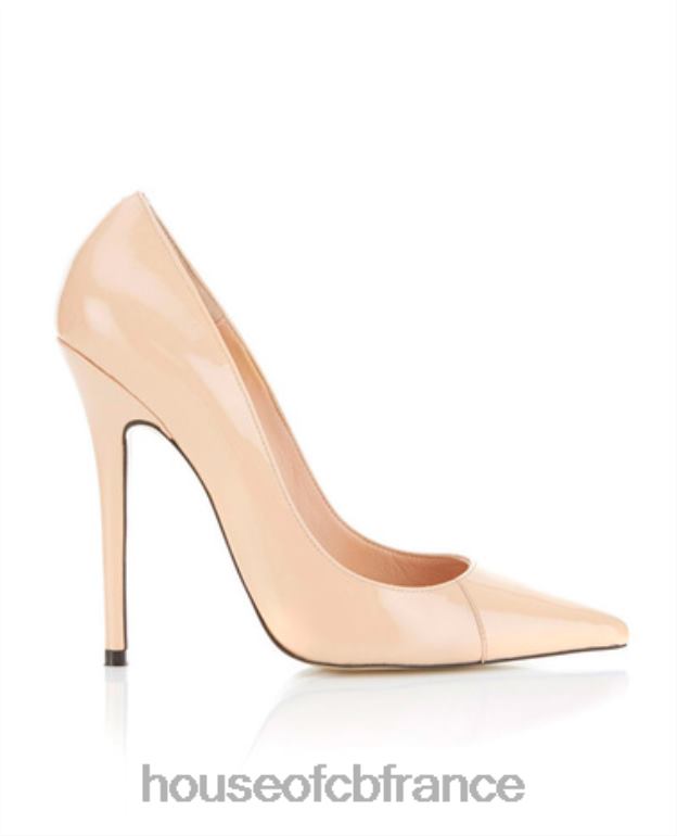 House of CB Escarpins à talons hauts et bout pointu en cuir verni beige Paris N888H1136 chaussures