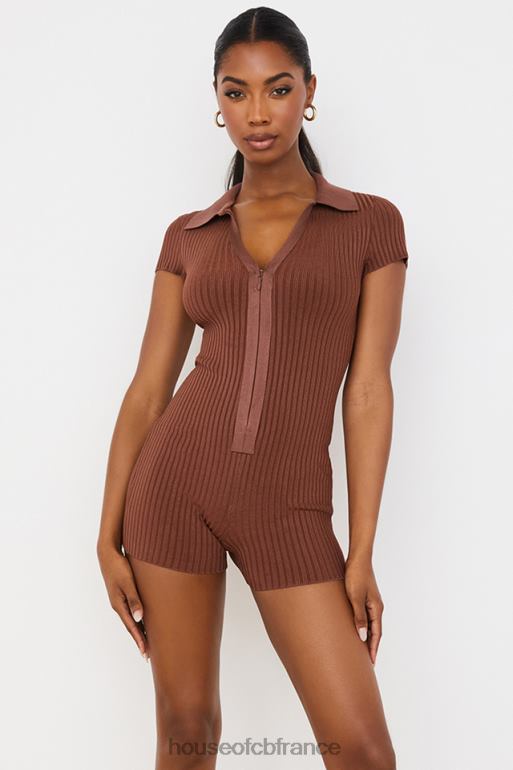 House of CB combishort bandage côtelé lina chocolat N888H965 vêtements