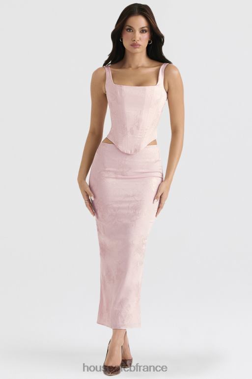 House of CB Jupe midi en satin à fleurs métallisées rose Luisette N888H892 vêtements