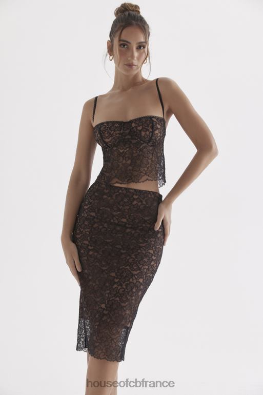 House of CB jupe midi en dentelle noire Yolanda N888H874 vêtements