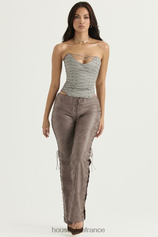 House of CB draw moka - pantalon à lacets en cuir vegan N888H901 vêtements