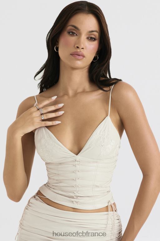 House of CB Antonella corset en cuir végétalien blanc cassé N888H35 vêtements