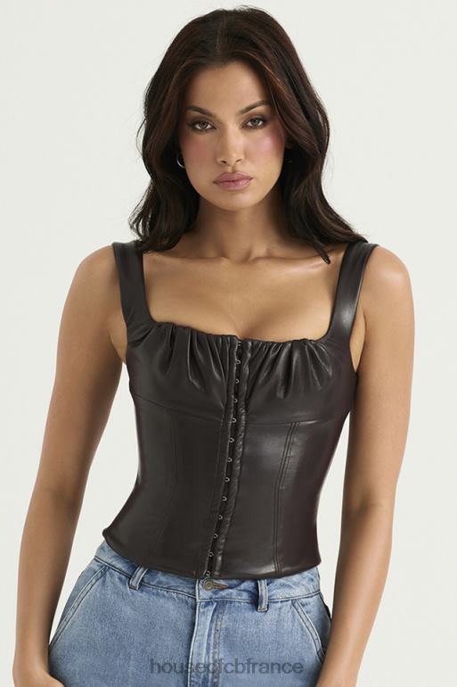 House of CB corset en cuir végétalien au chocolat amer James N888H38 vêtements