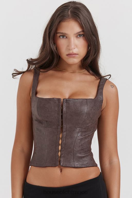 House of CB corset en cuir végétalien marron pia N888H5 vêtements