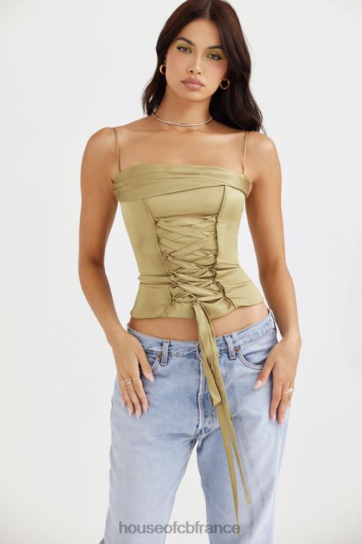 House of CB corset à lacets en satin olive letitia N888H58 vêtements