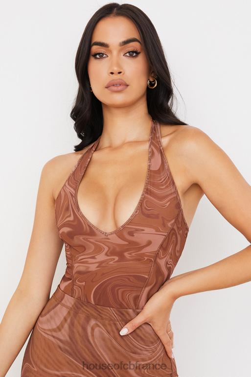 House of CB Sabine - Body dos nu à imprimé tourbillon cacao N888H752 vêtements