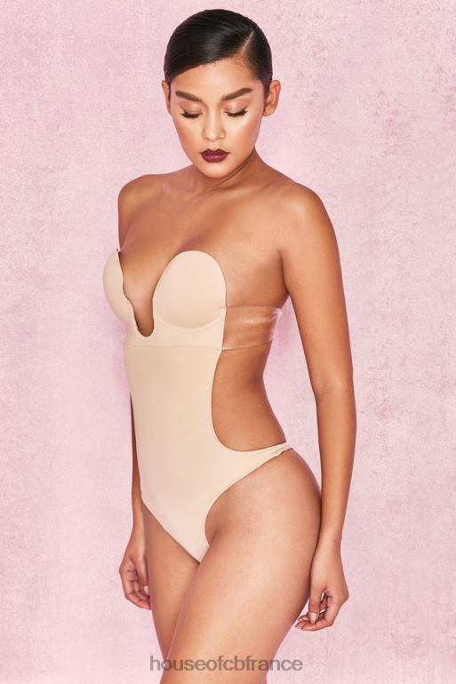 House of CB body dos nu autocollant beige à décolleté plongeant N888H822 vêtements