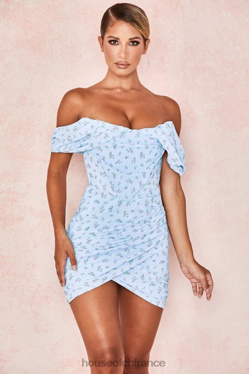 House of CB Mini-robe corset drapée à fleurs bleue Luna N888H609 vêtements