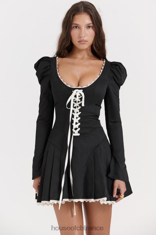 House of CB mini-robe plissée larisa noire et crème N888H161 vêtements