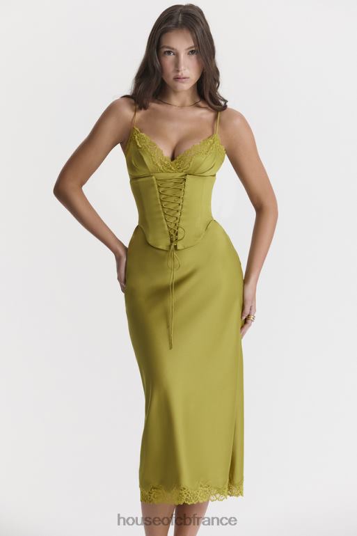 House of CB robe nuisette en satin chartreuse salma N888H288 vêtements