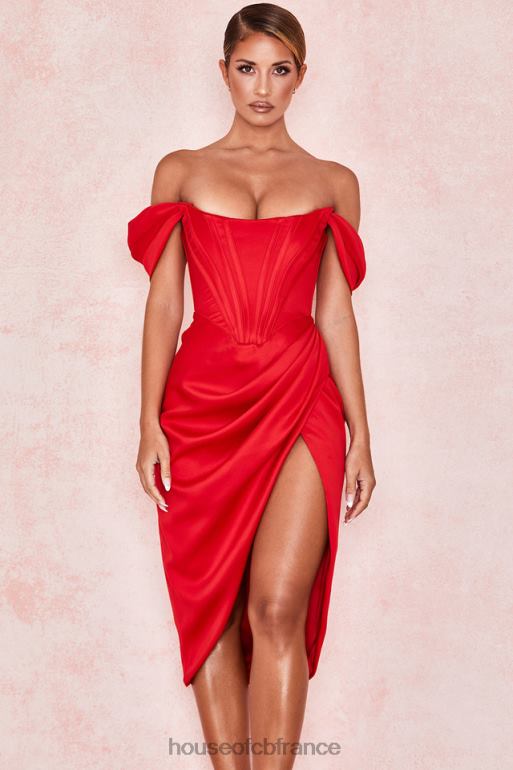 House of CB robe à épaules dénudées en satin rouge Loretta N888H630 vêtements