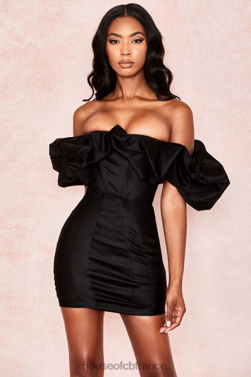 House of CB robe selena en satin noir à épaules bouffantes N888H635 vêtements