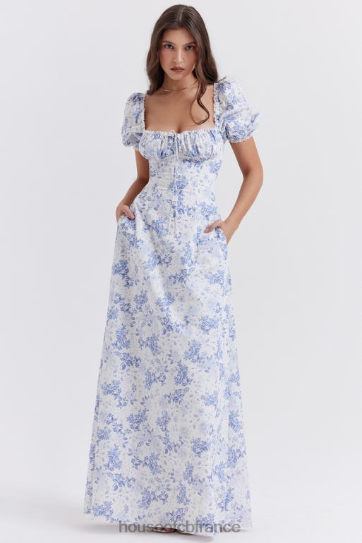 House of CB Felizia - Robe d'été bleue à manches bouffantes et imprimé N888H256 vêtements