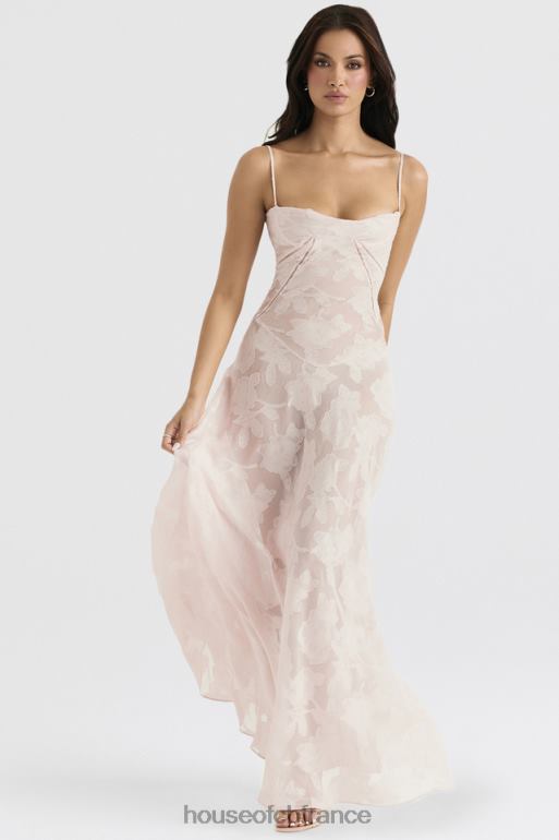 House of CB Robe longue Seren en dentelle fleurie rose tendre au dos N888H366 vêtements