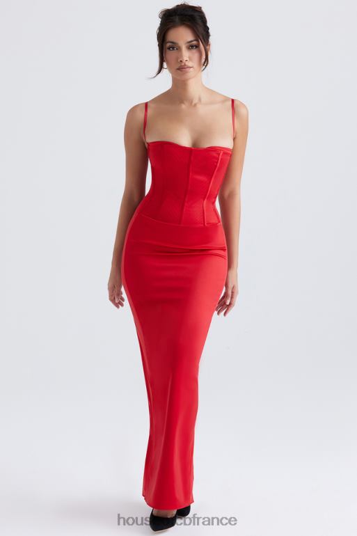 House of CB robe longue corset en satin rouge Shani N888H357 vêtements