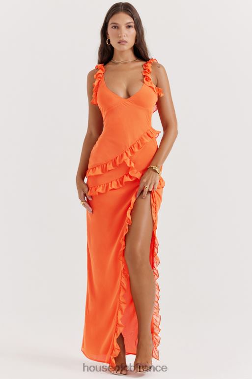 House of CB robe longue à volants orange flamme lutin N888H191 vêtements