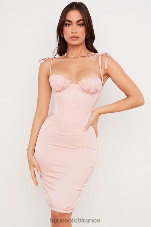 House of CB Alma - Robe mi-longue corset en satin rose poudré N888H546 vêtements