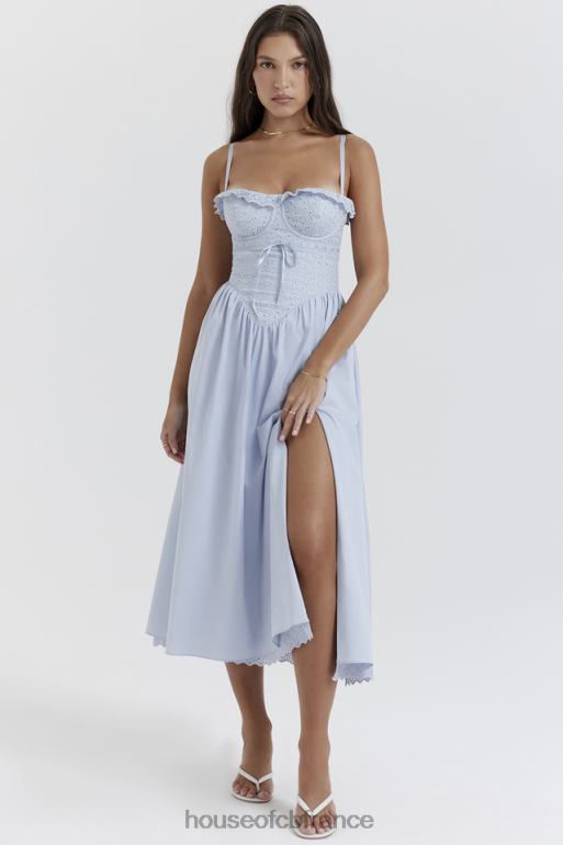 House of CB Jaime - Robe d'été midi en broderie anglaise bleu doux N888H213 vêtements