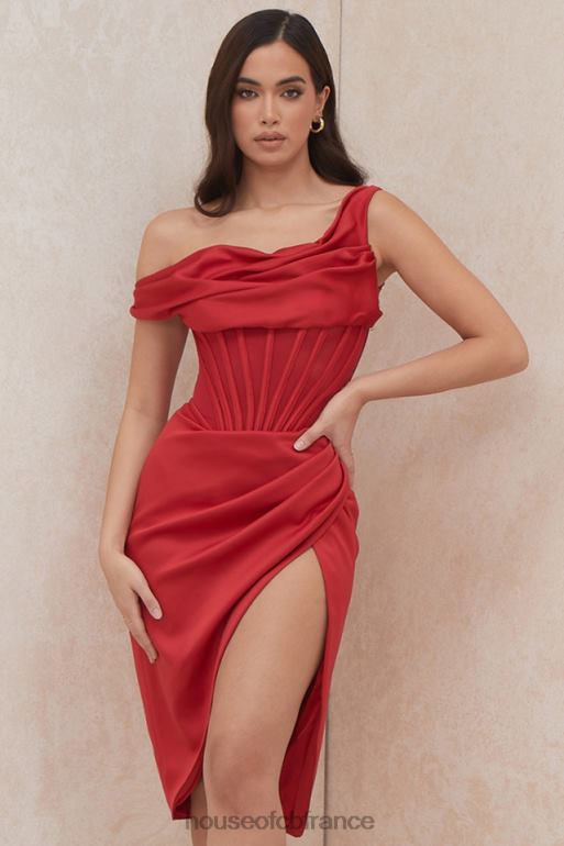 House of CB Robe corset mi-longue drapée asymétrique rouge Lulu N888H587 vêtements