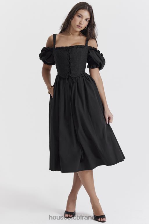 House of CB Robe d'été mi-longue noire à manches bouffantes Silvana N888H225 vêtements