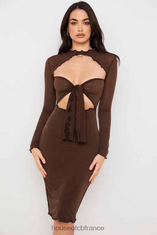 House of CB Robe mi-longue natalia chocolat power en tulle nouée sur le devant N888H575 vêtements