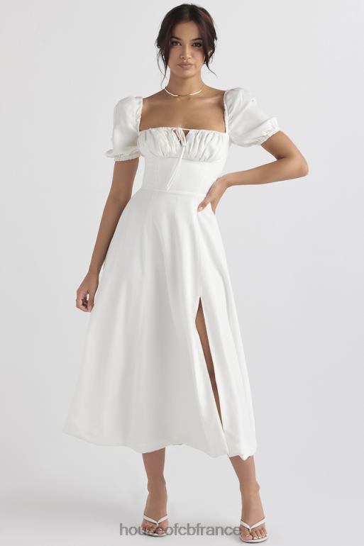 House of CB Tallulah - Robe d'été mi-longue blanche à manches bouffantes N888H440 vêtements