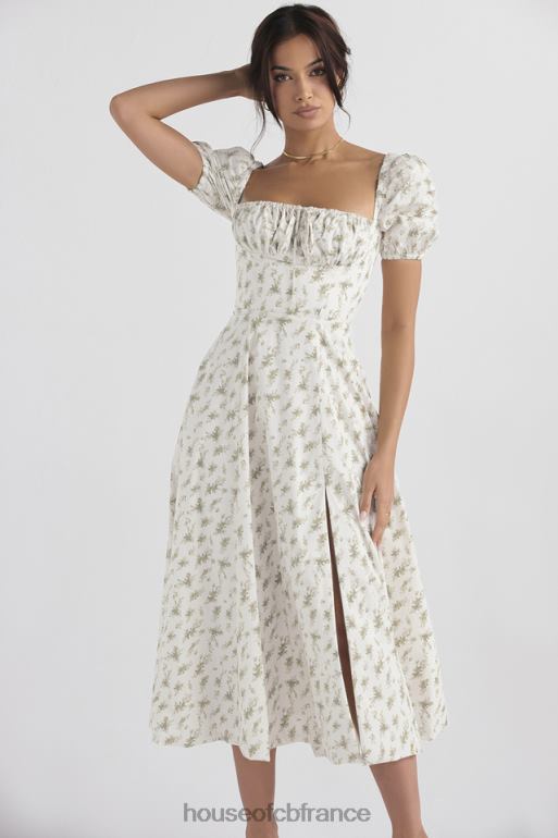 House of CB Tallulah - Robe d'été mi-longue à manches bouffantes et imprimé jardin N888H441 vêtements