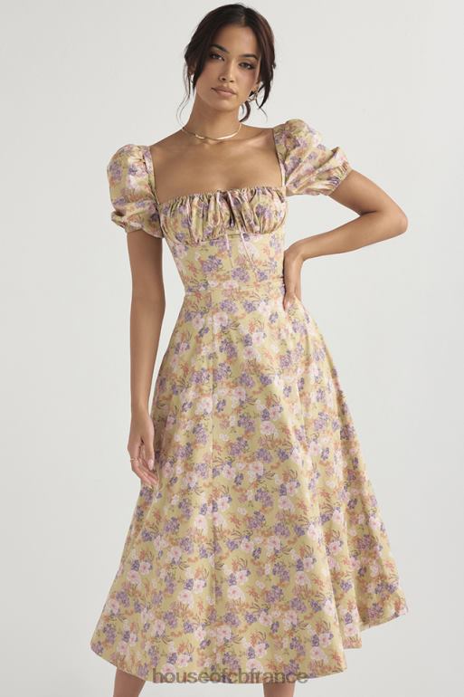 House of CB Tallulah - Robe d'été mi-longue à manches bouffantes et imprimé pivoine N888H428 vêtements