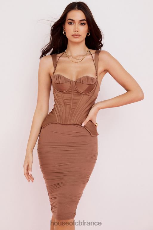 House of CB robe mi-longue corset caramel Talya N888H581 vêtements