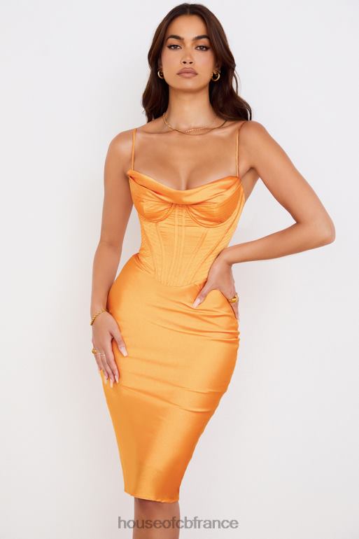 House of CB robe mi-longue corset en satin mandarine myrna N888H537 vêtements