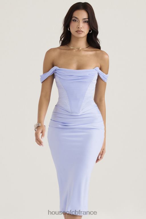 House of CB robe mi-longue corset en satin natalya sky N888H449 vêtements