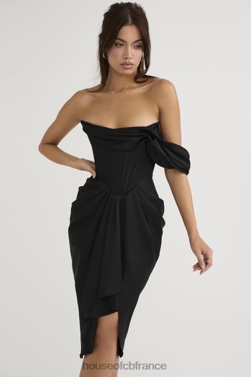 House of CB robe mi-longue corset en satin noir Janis N888H477 vêtements