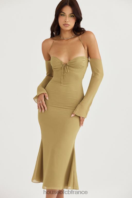 House of CB robe mi-longue dos nu olive naomi N888H455 vêtements