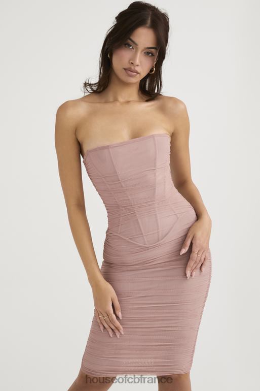 House of CB robe mi-longue froncée bustier julianna blush N888H481 vêtements