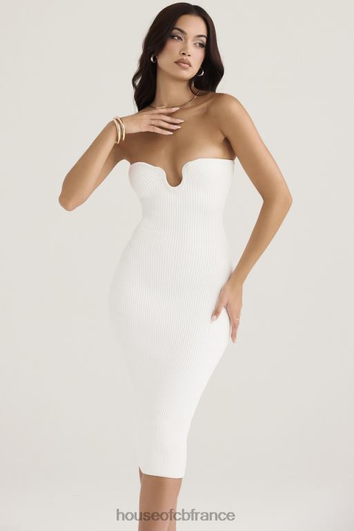 House of CB robe midi bustier en maille côtelée blanche oriana N888H444 vêtements