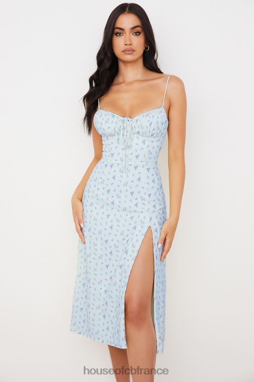 House of CB robe midi bustier fleurie bleue carina N888H573 vêtements