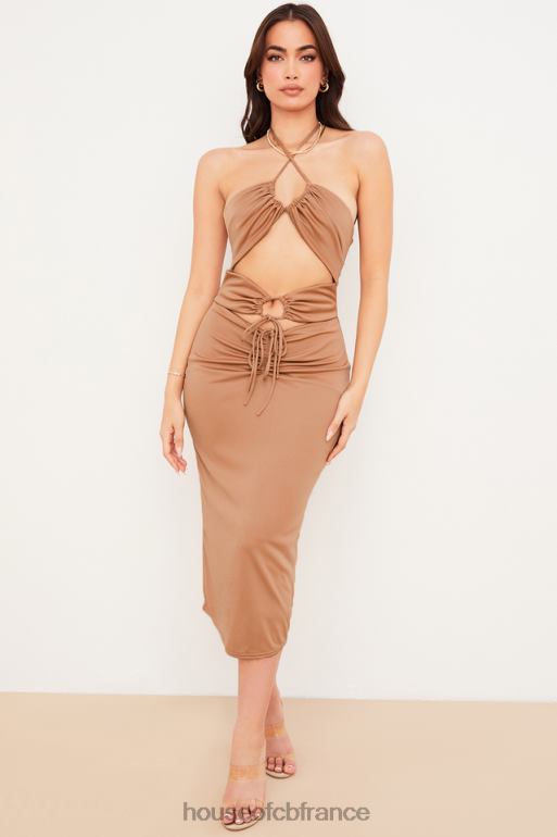 House of CB robe midi à découpes kasia caramel N888H545 vêtements