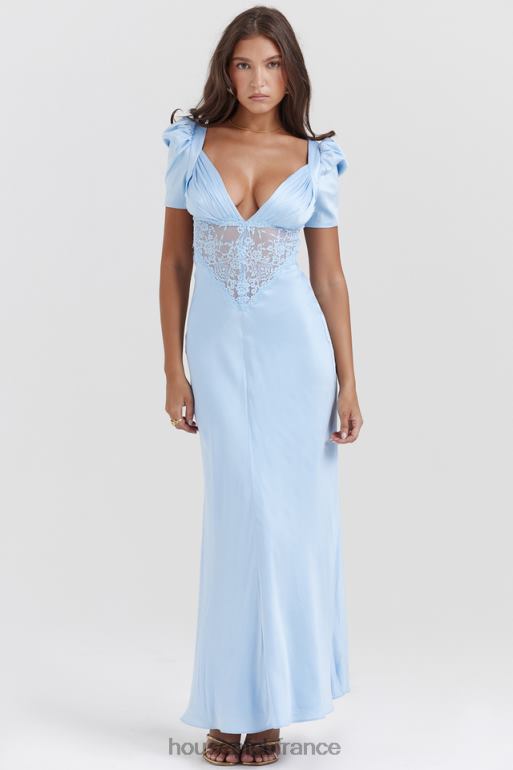 House of CB robe rafaela en pure soie et dentelle bleu doux N888H146 vêtements