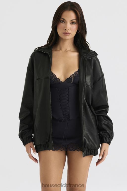 House of CB blouson aviateur oversize en cuir vegan noir larissa N888H1039 vêtements